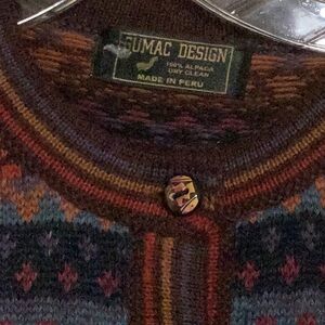 Brown and Orange Cardigan with Geometric Patterns